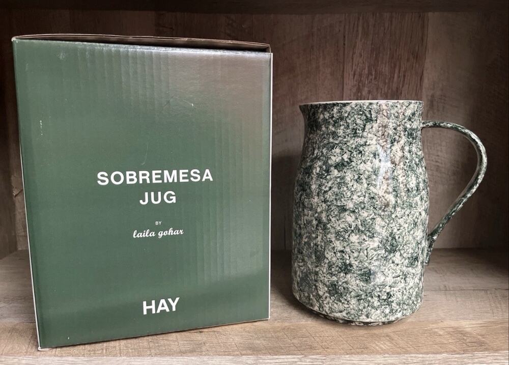 HAY Sobremesa Green Stoneware Jug by Laila Gohar Hand-Painted NEW